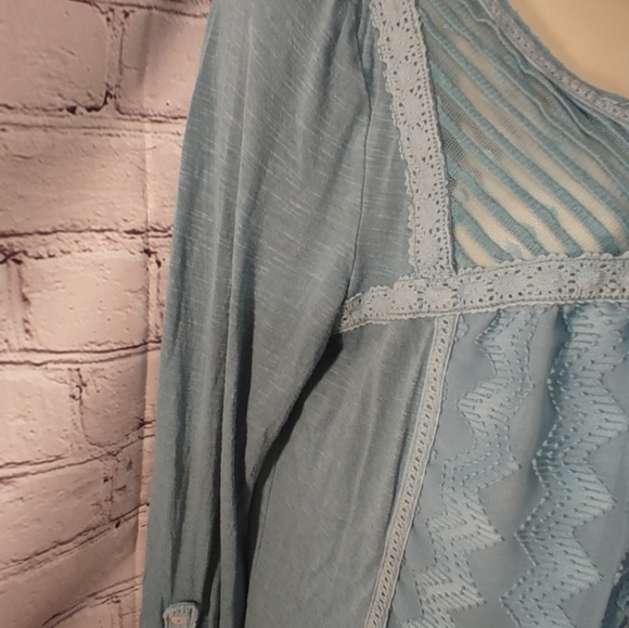 Meadow Rue Anthropologie Teal Sheer Textured Lightweight Blouse M - Picture 4 of 16
